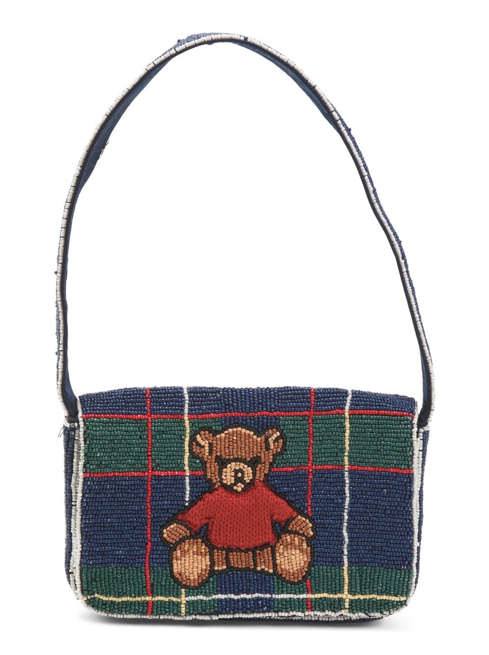 Beaded Teddy Plaid Shoulder Handbag